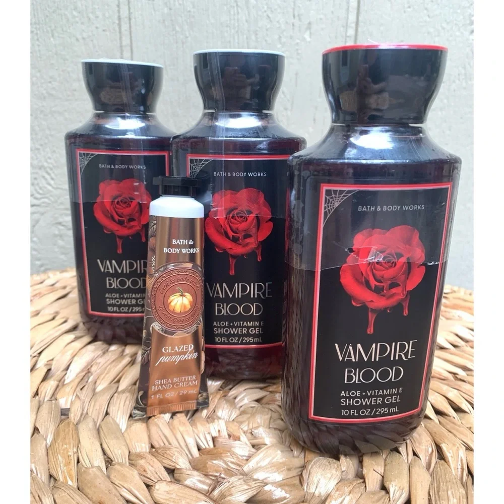 Bath & Body Works 3 Vampire Blood Shower Gels and 1 Glazed Pumpkin Hand Cream